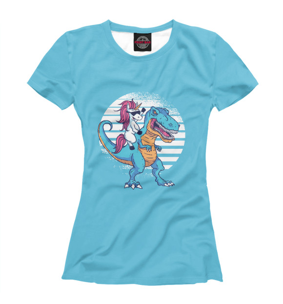 Женская футболка с изображением Единорог на динозавре цвета Белый