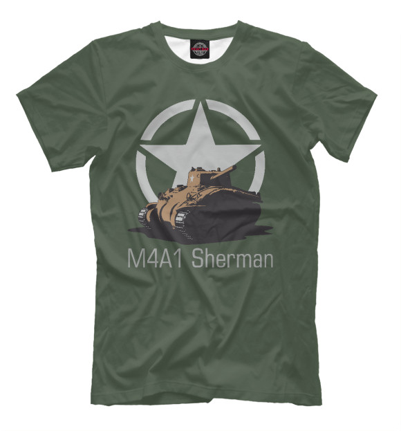 Мужская футболка с изображением Средний танк M4A1 Sherman цвета Белый