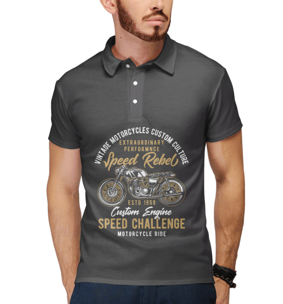 Мужское поло с изображением Мотоцикл цвета Белый