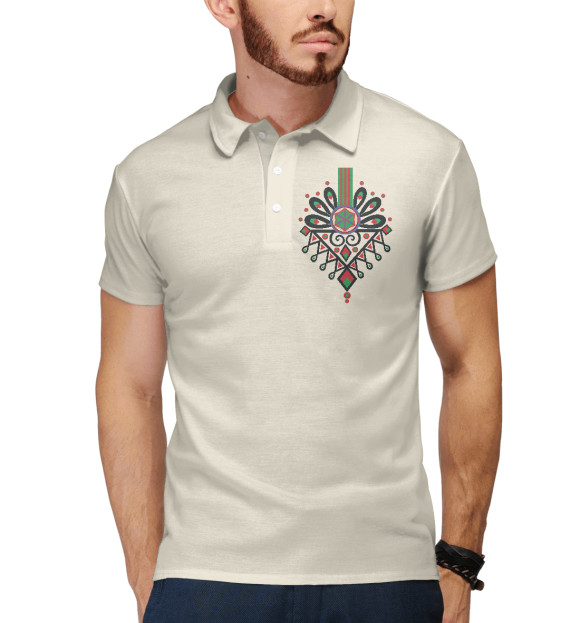 Мужское поло с изображением Польский узор Парзеница цвета Белый