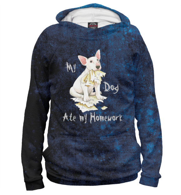 Женское худи с изображением My Bull Terrier Ate My Home цвета Белый