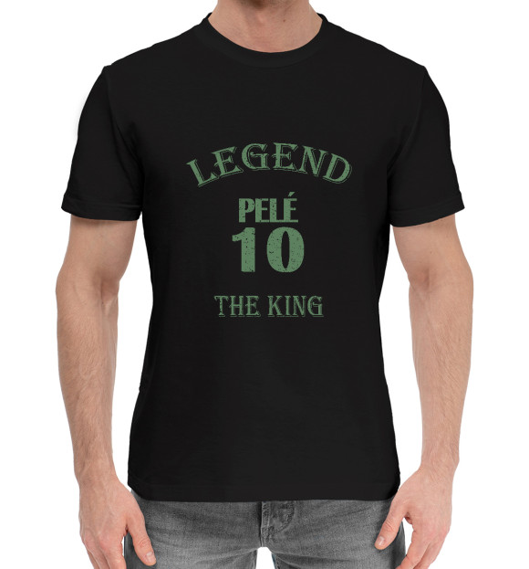 Мужская хлопковая футболка с изображением Pele the king цвета Черный