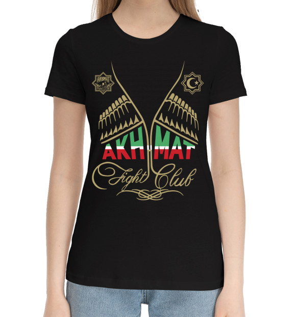 Женская хлопковая футболка с изображением Akhmat цвета Черный
