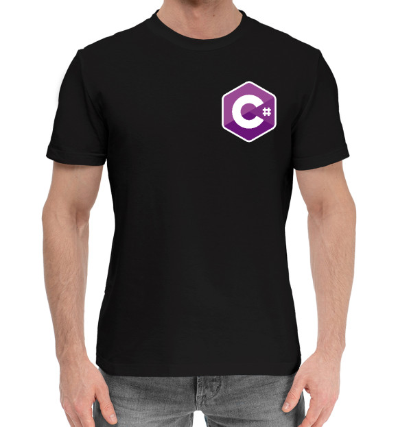 Мужская хлопковая футболка с изображением C Sharp Logo цвета Черный