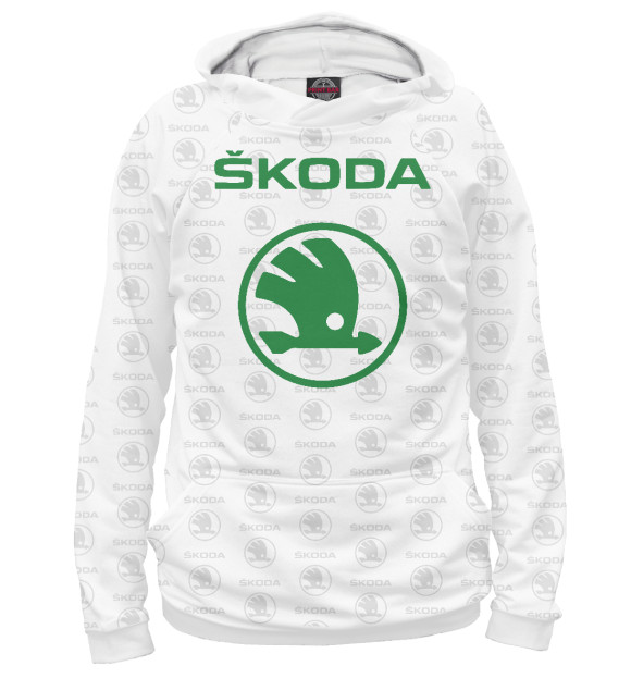 Мужское худи с изображением Skoda цвета Белый