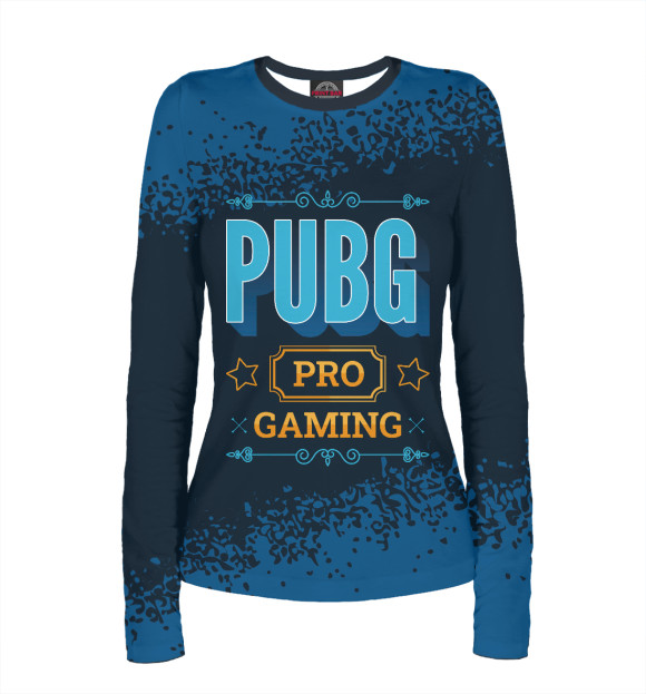 Женский лонгслив с изображением PUBG Gaming PRO (синий) цвета Белый