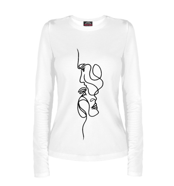 Женский лонгслив с притом Лица цвета Белый Женский лонгслив с изображением Лица цвета Белый