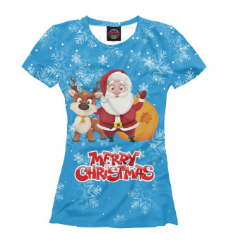 Женская футболка Санта с оленем