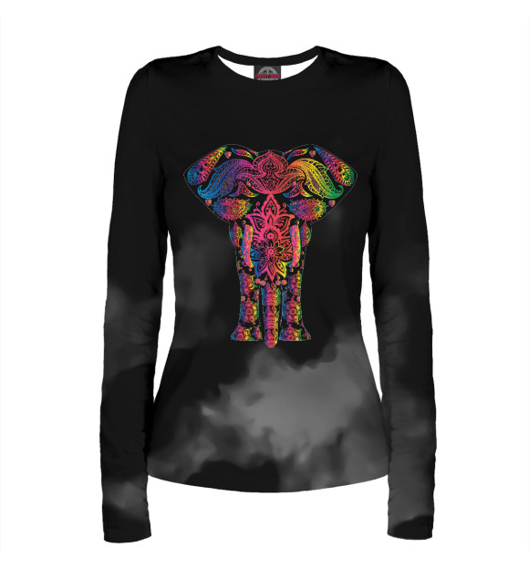 Женский лонгслив с изображением Mehndi elephant colorful цвета Белый