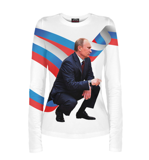 Женский лонгслив с изображением Путин цвета Белый