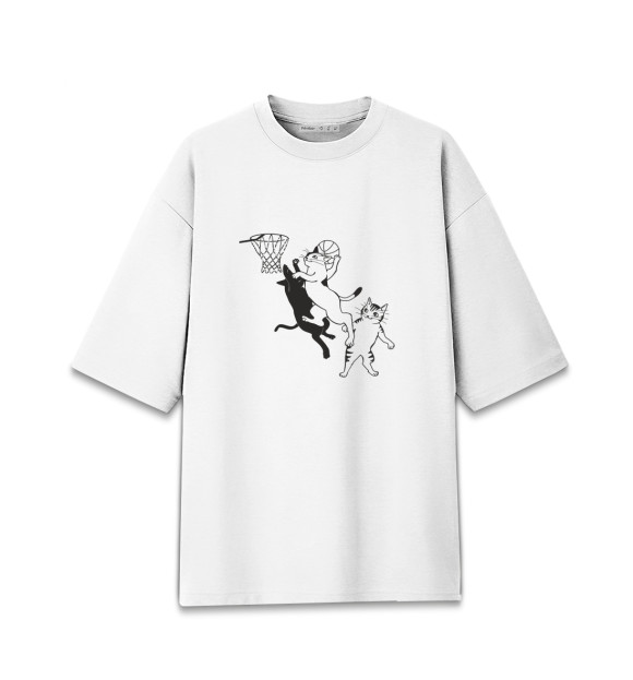 Мужская футболка оверсайз с изображением Кошачий Баскетбол цвета Белый