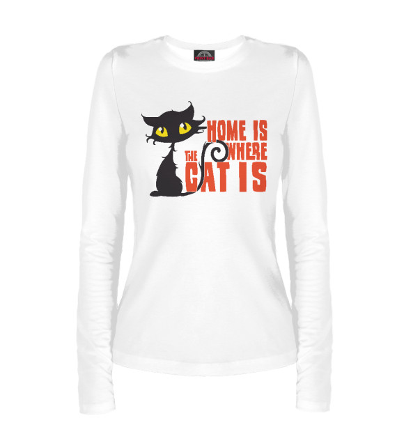Женский лонгслив с изображением Дом там, где кот цвета Белый