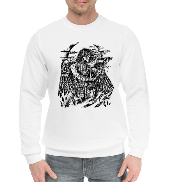 Мужской хлопковый свитшот с изображением Скелет скрипач цвета Белый