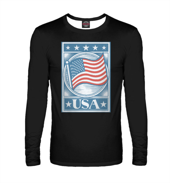 Мужской лонгслив с изображением Flag USA (stars) цвета Белый