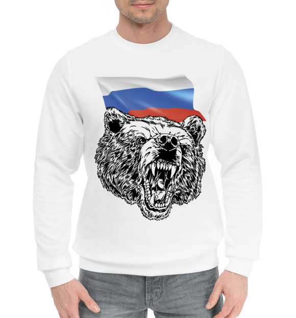 Мужской хлопковый свитшот с изображением Русский медведь цвета Белый