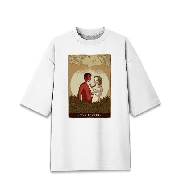 Мужская футболка оверсайз с изображением Любовники Карта Таро цвета Белый