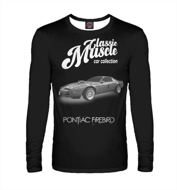 Мужской лонгслив с изображением Маслкар Pontiac Firebird на черном фоне цвета Белый