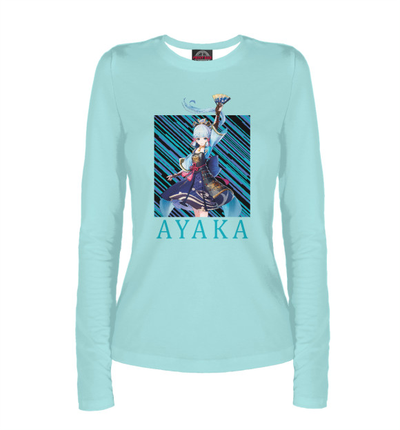 Женский лонгслив с изображением Аяка Геншин импакт цвета Белый