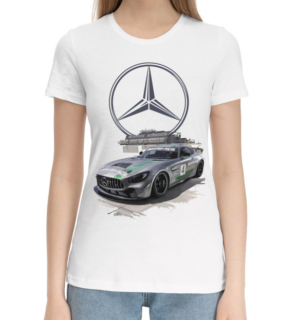 Женская хлопковая футболка с изображением Mercedes AMG цвета Белый