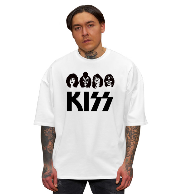Мужская футболка оверсайз с изображением KISS цвета Белый