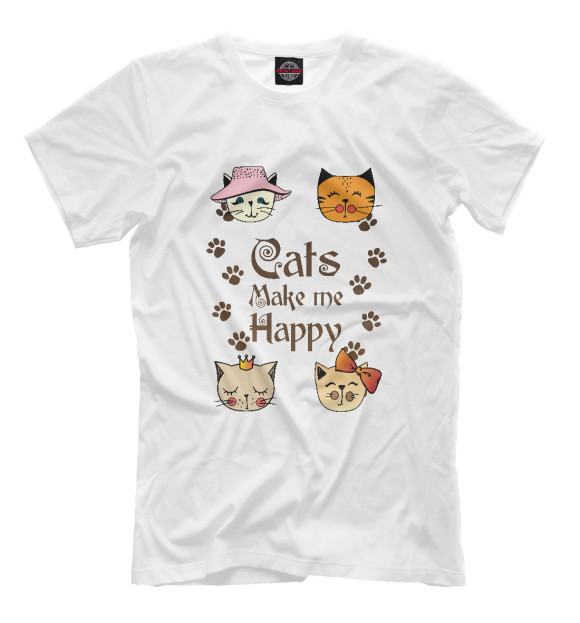 Футболка для мальчиков с изображением Cats Make me Happy цвета Белый