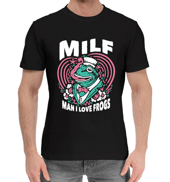 Мужская хлопковая футболка с изображением Шаловливая лягуха цвета Черный