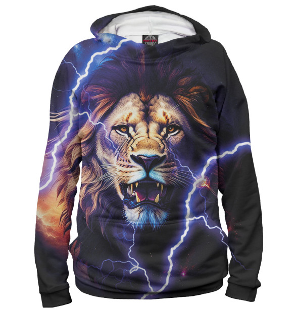 Мужское худи с изображением Лев цвета Белый