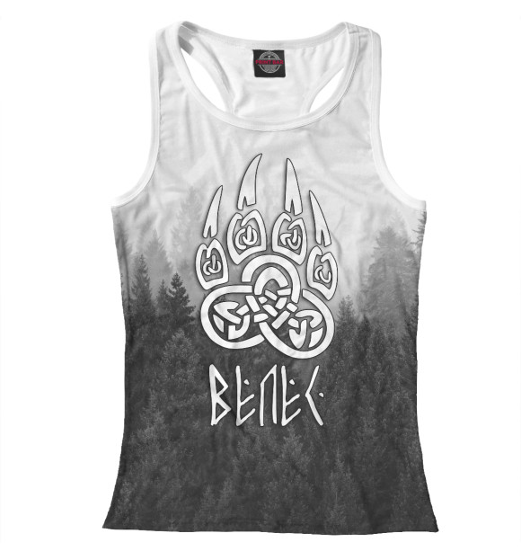 Женская майка-борцовка с изображением Печать Велеса \ Лес цвета Белый