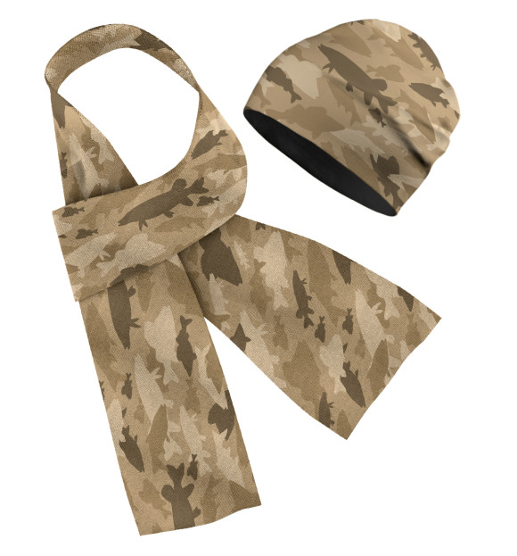 Шарф и шапка с притом Рыбак цвета Белый Шарф и шапка с изображением Рыбак цвета Белый