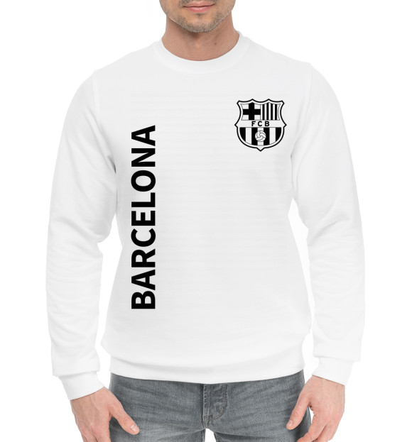 Мужской хлопковый свитшот с изображением Barcelona цвета Белый