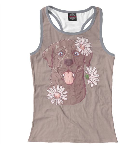 Женская майка-борцовка с изображением Собака в цветах цвета Белый