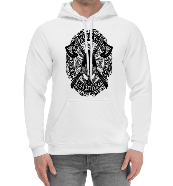 Мужской хлопковый худи с изображением Варяг цвета Белый