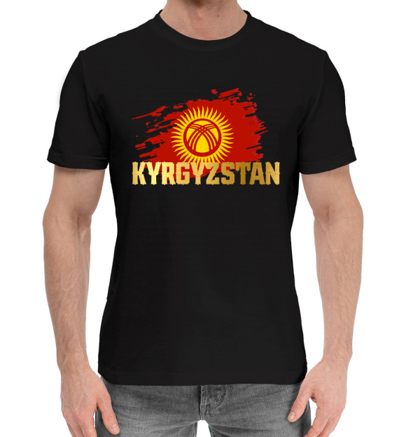 Мужская хлопковая футболка с изображением Kyrgyzstan цвета Черный