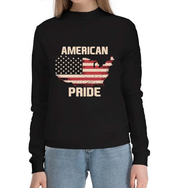 Женский хлопковый свитшот с изображением Гордость Америки цвета Черный