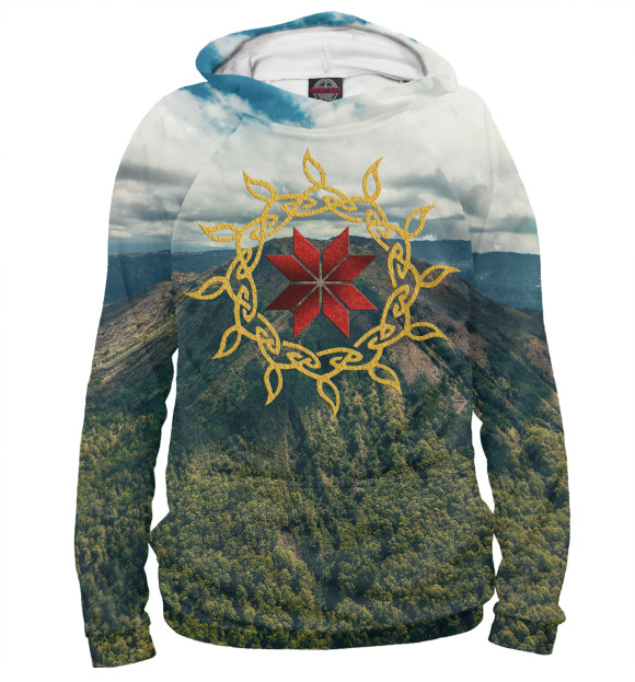 Женское худи с изображением Славянская Сварга символ цвета Белый