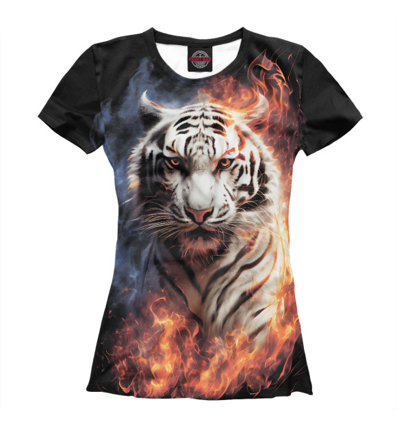 Женская футболка с изображением Огненный белый тигр цвета Белый