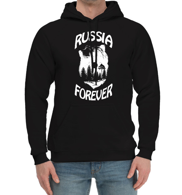 Мужской хлопковый худи с изображением Россия навсегда. цвета Черный