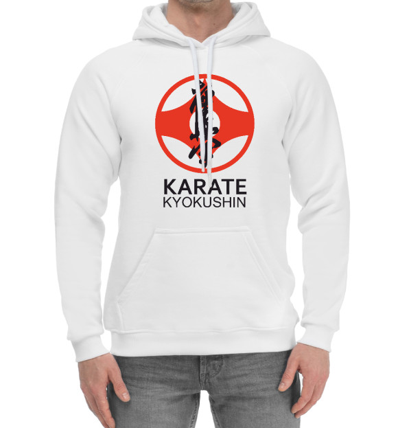 Мужской хлопковый худи с изображением Karate Kyokushin цвета Белый