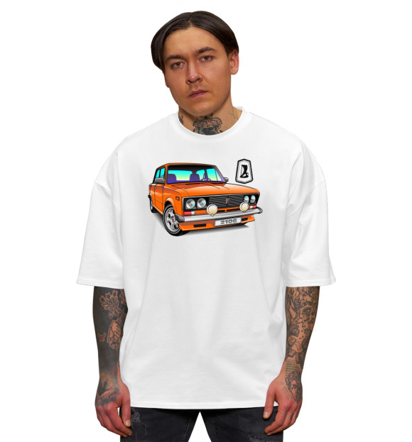 Мужская футболка оверсайз с изображением Lada цвета Белый