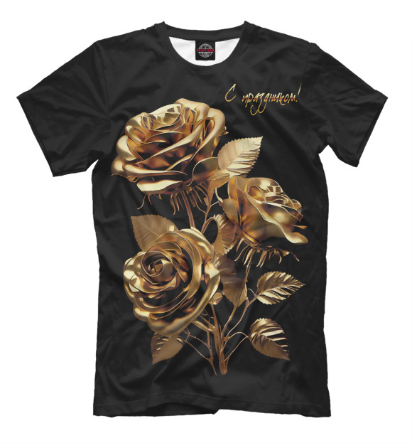 Мужская футболка с изображением Золотые розы цвета Белый