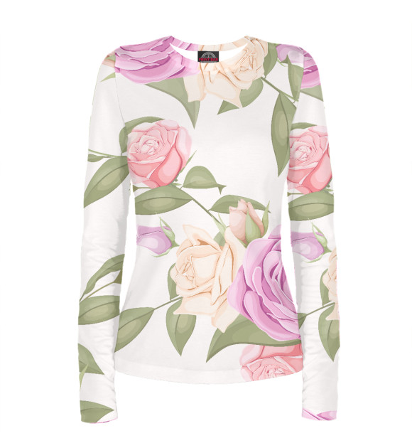 Женский лонгслив с изображением Rose pattern цвета Белый