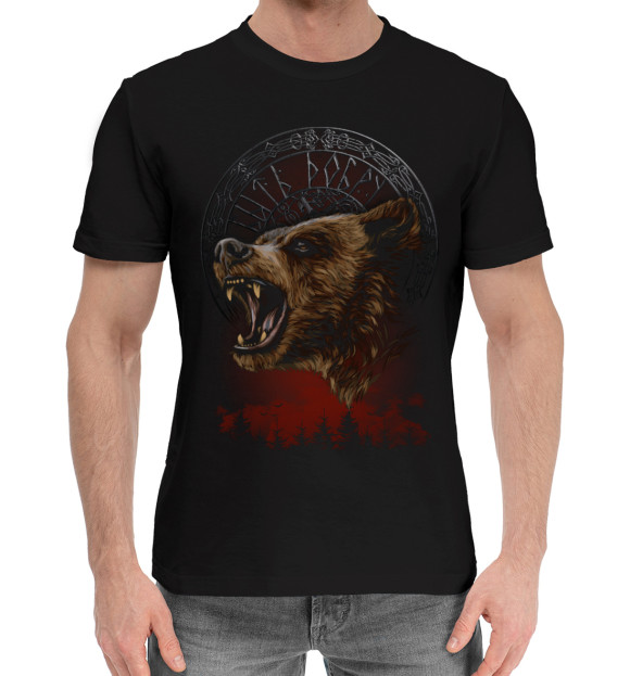 Мужская хлопковая футболка с изображением Медведь - Быть Добру цвета Черный