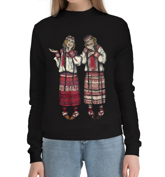 Женский хлопковый свитшот с изображением Рерих Крестьянки цвета Черный