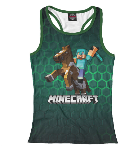 Женская майка-борцовка с изображением МАЙНКРАФТ НА КОНЕ MINECRAFT цвета Белый