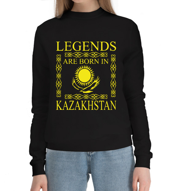 Женский хлопковый свитшот с изображением Легенды Казахстана цвета Черный
