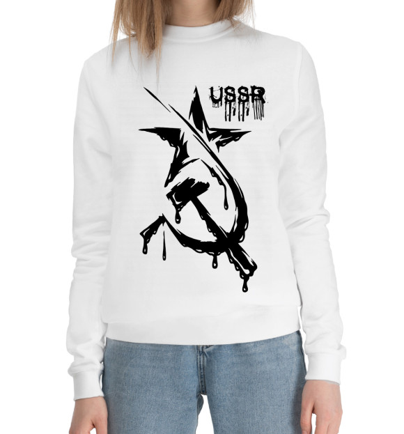 Женский хлопковый свитшот с изображением СССР цвета Белый