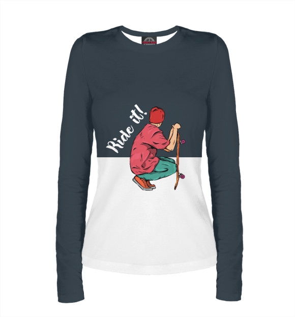 Женский лонгслив с изображением Скейтбординг цвета Белый