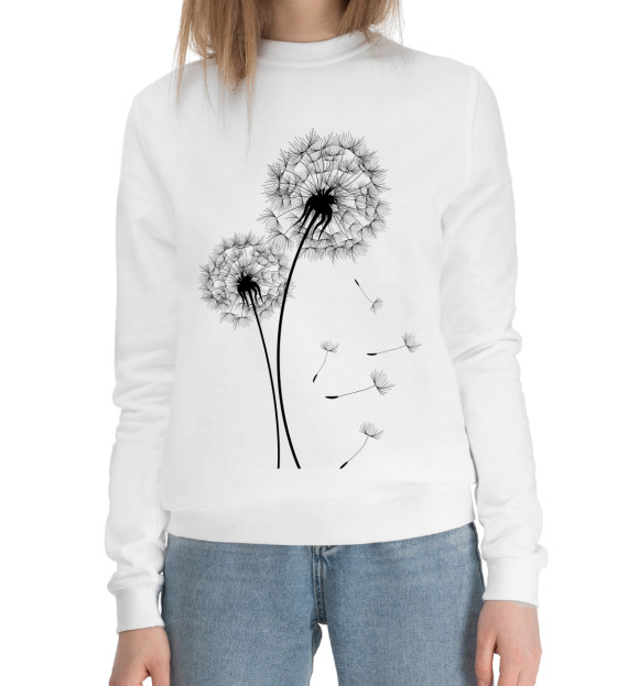Женский хлопковый свитшот с изображением Одуванчики цвета Белый