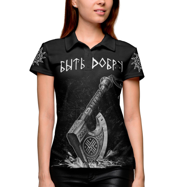 Женское поло с изображением Боевой славянский топор цвета Белый