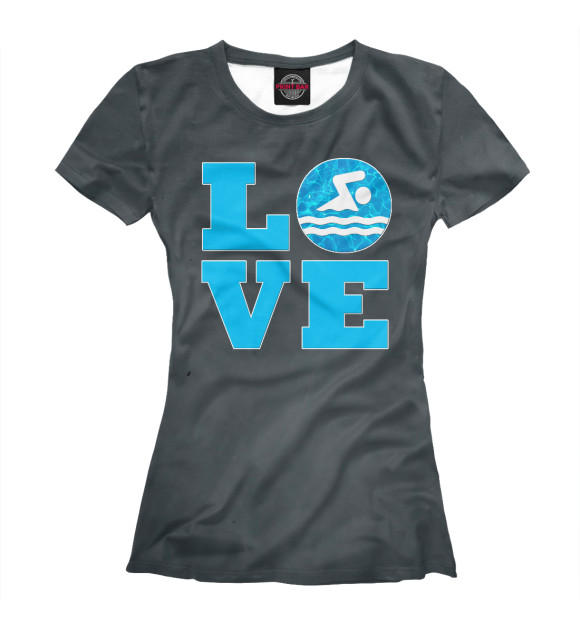 Женская футболка с изображением LOVE Swimming цвета Белый